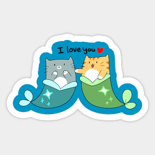 I Love You Blue MerCat and Orange MerTabby Sticker